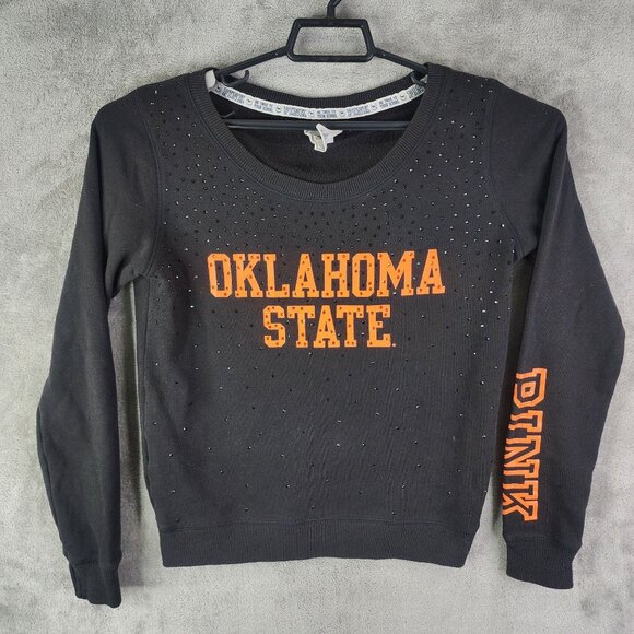 Womens Victorias Secret Pink Sweatshirt Rhinestone Oklahoma State Long Sleeve M - Picture 2 of 10
